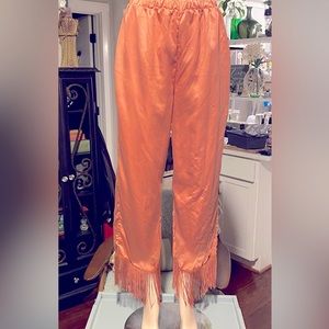 Loungeable Women’s Blush Color Satin Pants with Fringe Trim (14)